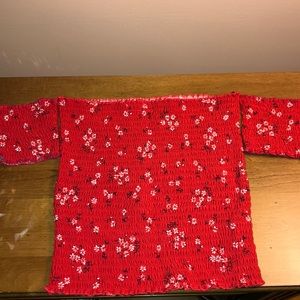 Red floral off the shoulder tube top